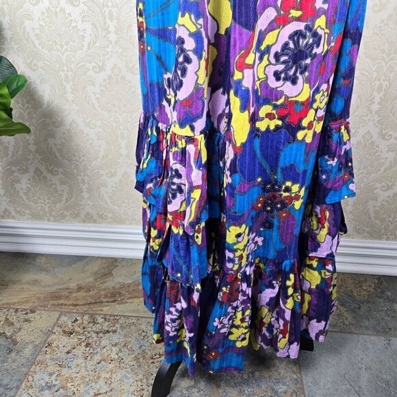 Next Size 6 Multi Color Floral Print Strapless Maxi Dress Smocked Bust with Tie - Picture 8 of 14